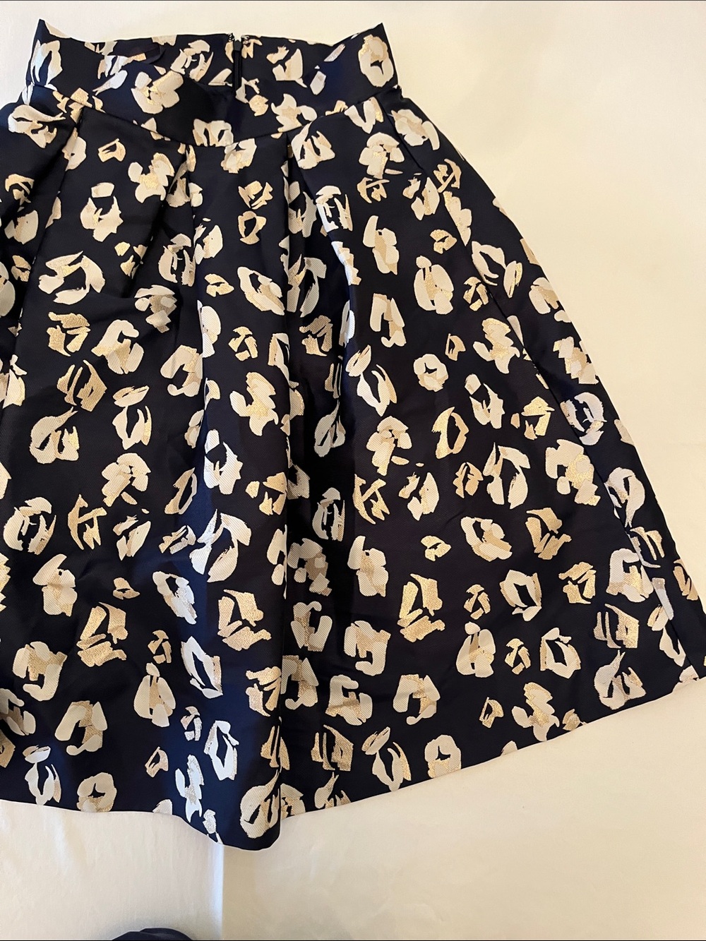 Eliza J Navy A-Line Skirt with Ivory Floral Print